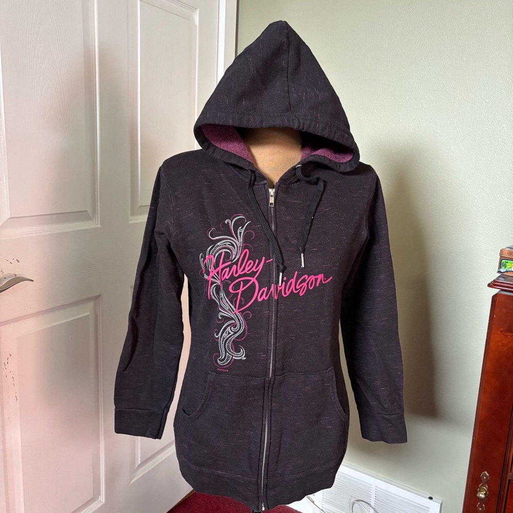 Harley-Davidson Black and Pink Hoodie Small